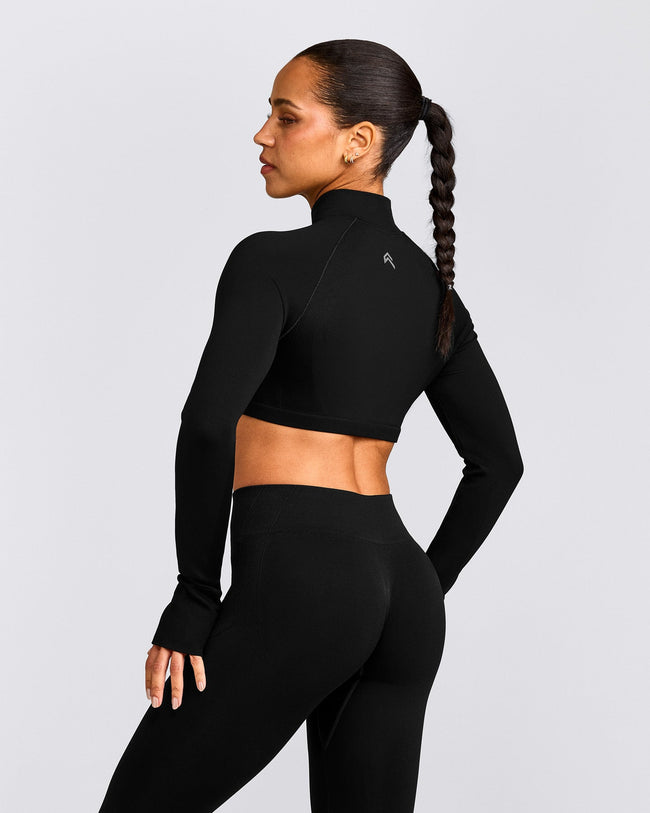 EnhanceLift™ Seamless Crop Jacket with Grey Logo | Black