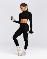 EnhanceLift™ Seamless Crop Jacket with Grey Logo | Black