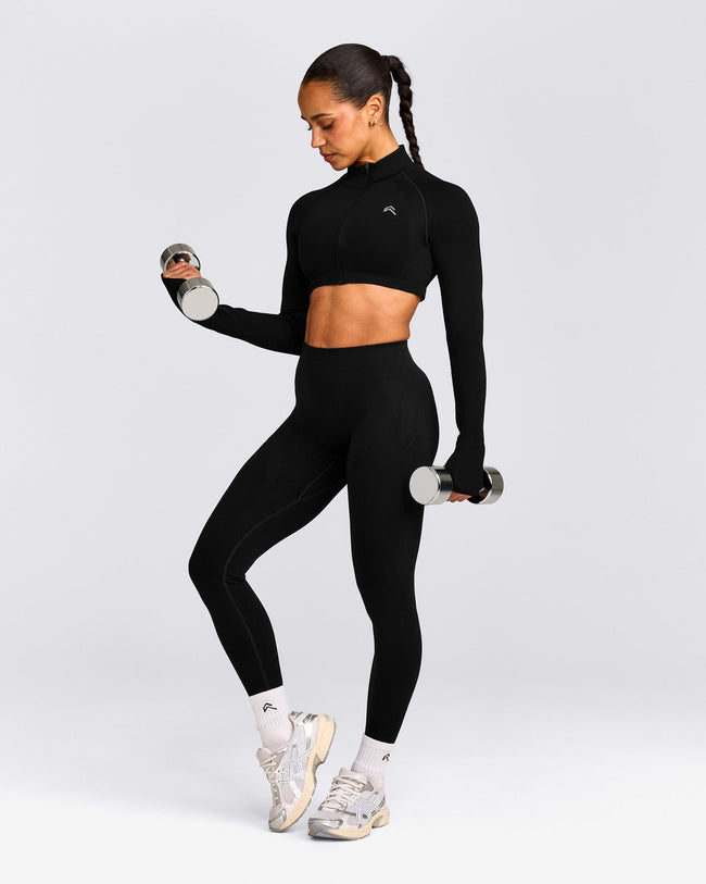 EnhanceLift™ Seamless Crop Jacket with Grey Logo | Black