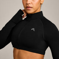 EnhanceLift™ Seamless Crop Jacket with Grey Logo | Black