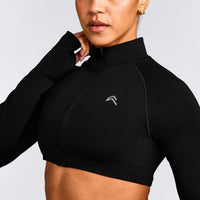EnhanceLift™ Seamless Crop Jacket with Grey Logo | Black