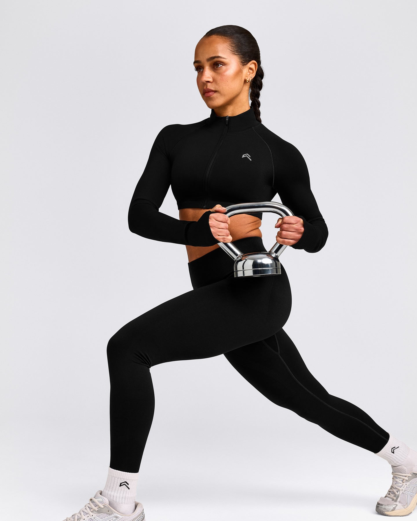 EnhanceLift™ Seamless Crop Jacket with Grey Logo | Black