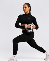 EnhanceLift™ Seamless Crop Jacket with Grey Logo | Black