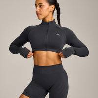 EnhanceLift™ Seamless Crop Jacket with Grey Logo | Coal