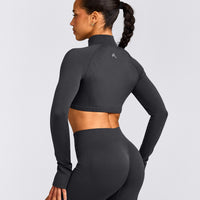 EnhanceLift™ Seamless Crop Jacket with Grey Logo | Coal
