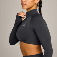 EnhanceLift™ Seamless Crop Jacket with Grey Logo | Coal