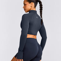 EnhanceLift™ Seamless Crop Jacket with Grey Logo | True Blue