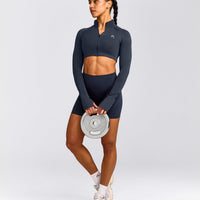 EnhanceLift™ Seamless Crop Jacket with Grey Logo | True Blue