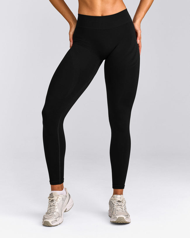 EnhanceLift™ Seamless Leggings with Gray Logo | Black