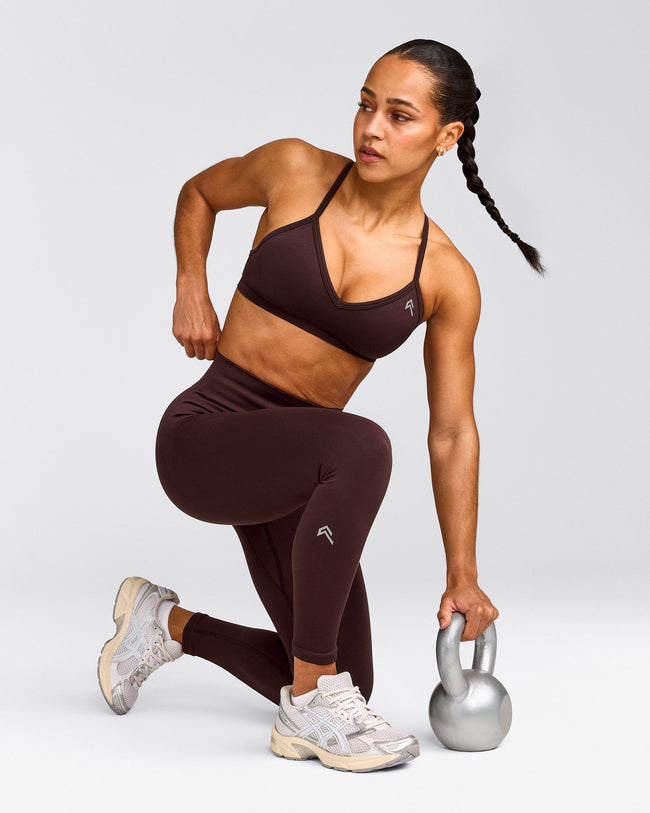 EnhanceLift™ Seamless Leggings with Grey Logo | Plum Brown
