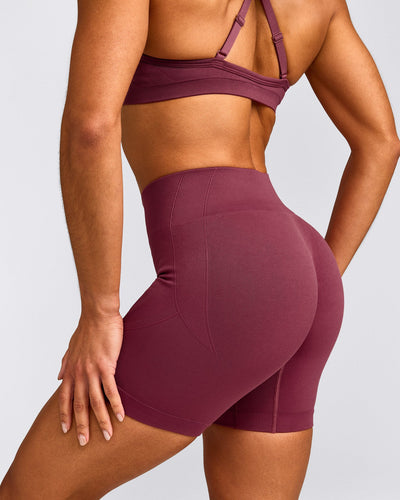 EnhanceLift™ Seamless Shorts with Gray Logo | Burnt Maroon Red