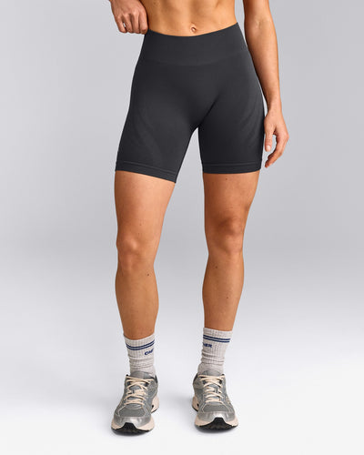 EnhanceLift™ Seamless Shorts with Grey Logo | Coal