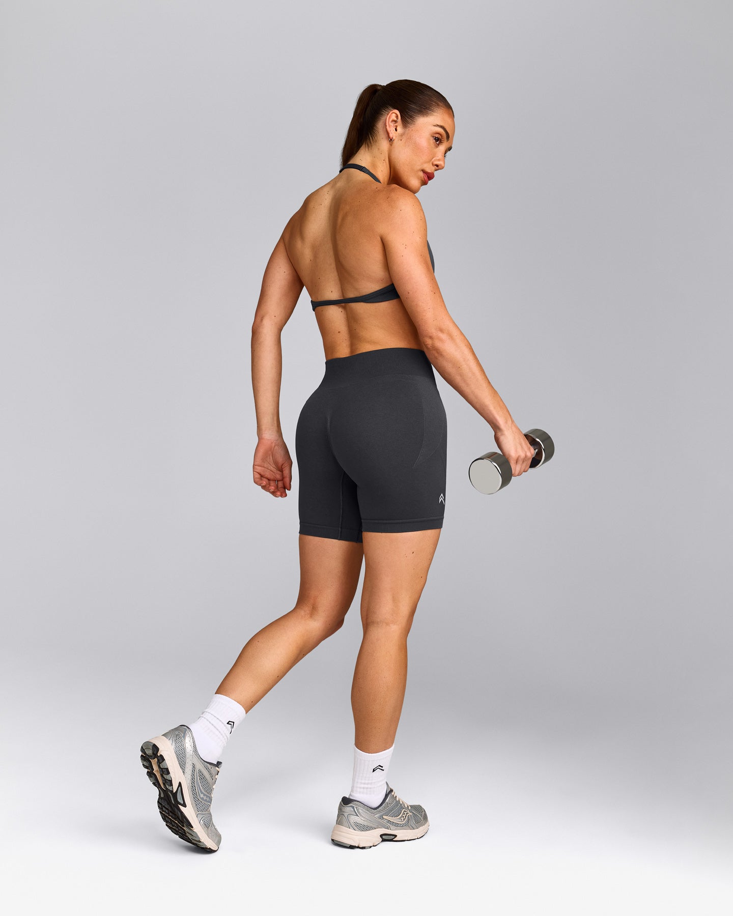 EnhanceLift™ Seamless Shorts with Grey Logo | Coal