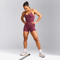 EnhanceLift™ Seamless Strappy Racer Vest with Built in Bra Shelf with Grey Logo | Burnt Maroon