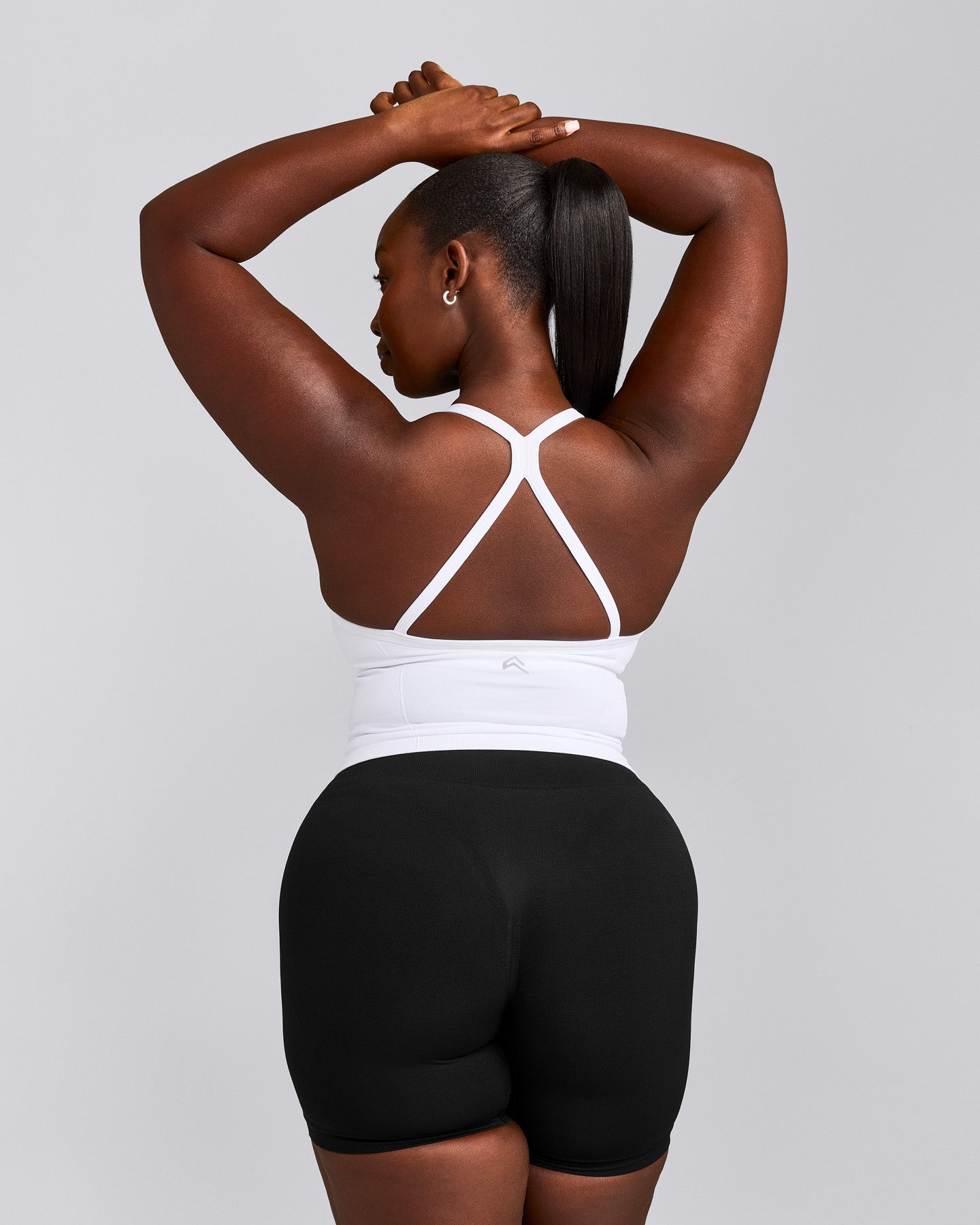 EnhanceLift™ Seamless Strappy Racer Vest with Built in Bra Shelf with Grey Logo | White