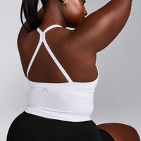 EnhanceLift™ Seamless Strappy Racer Vest with Built in Bra Shelf with Grey Logo | White