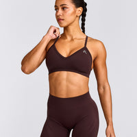 EnhanceLift™ Seamless Strappy Sports Bra with Grey Logo | Plum Brown