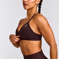EnhanceLift™ Seamless Strappy Sports Bra with Grey Logo | Plum Brown