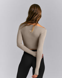 FormeSoft™ Fitted Off-The-Shoulder Long Sleeve Top | Washed Minky