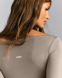 FormeSoft™ Fitted Off-The-Shoulder Long Sleeve Top | Washed Minky
