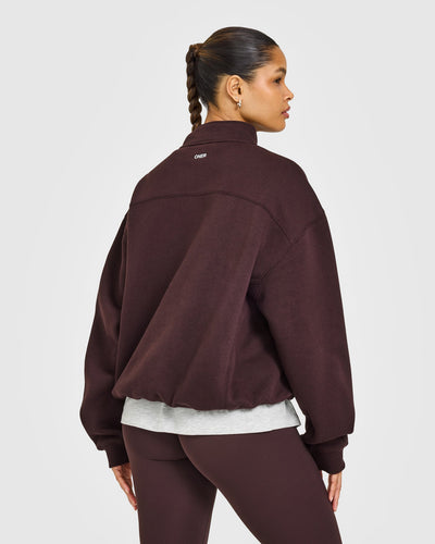 Foundations 1/4 Zip Sweatshirt with Grey Logo | Plum Brown