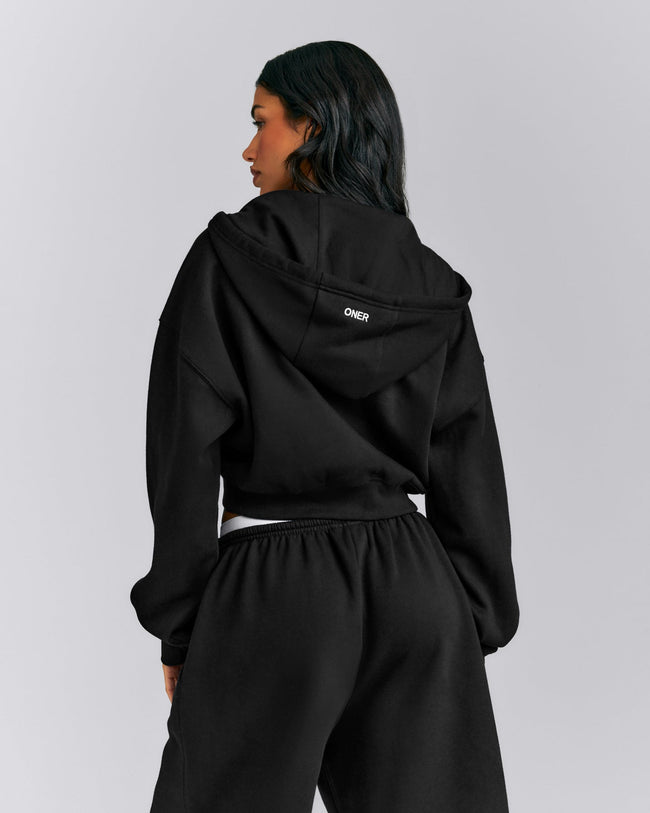 Foundations All Season Cropped Zip Up Hoodie | Black