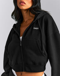 Foundations All Season Cropped Zip Up Hoodie | Black