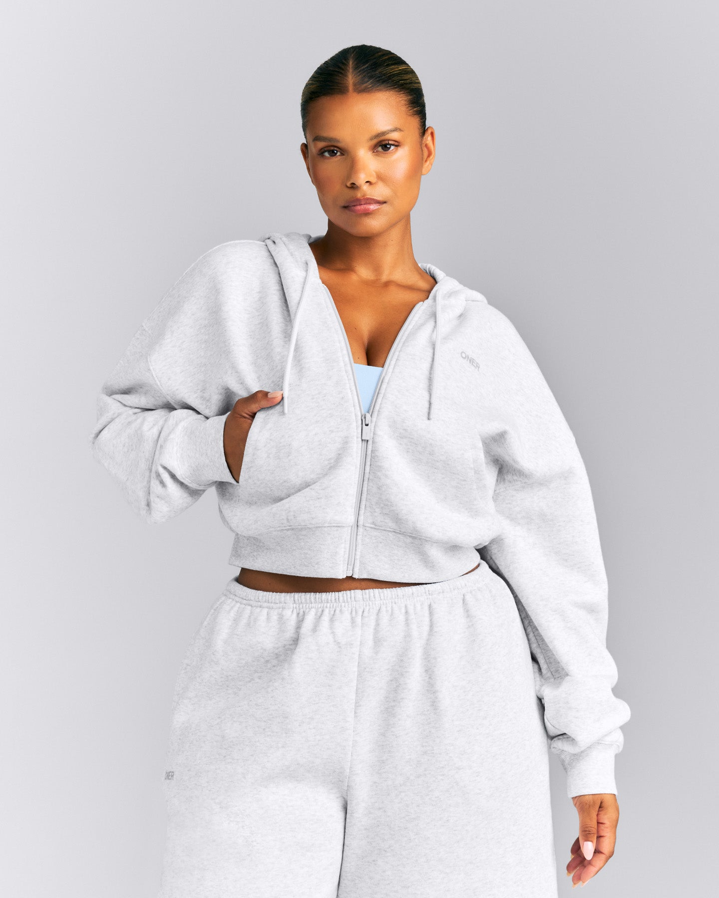 Foundations All Season Cropped Zip Up Hoodie New Branding | Gray Marl