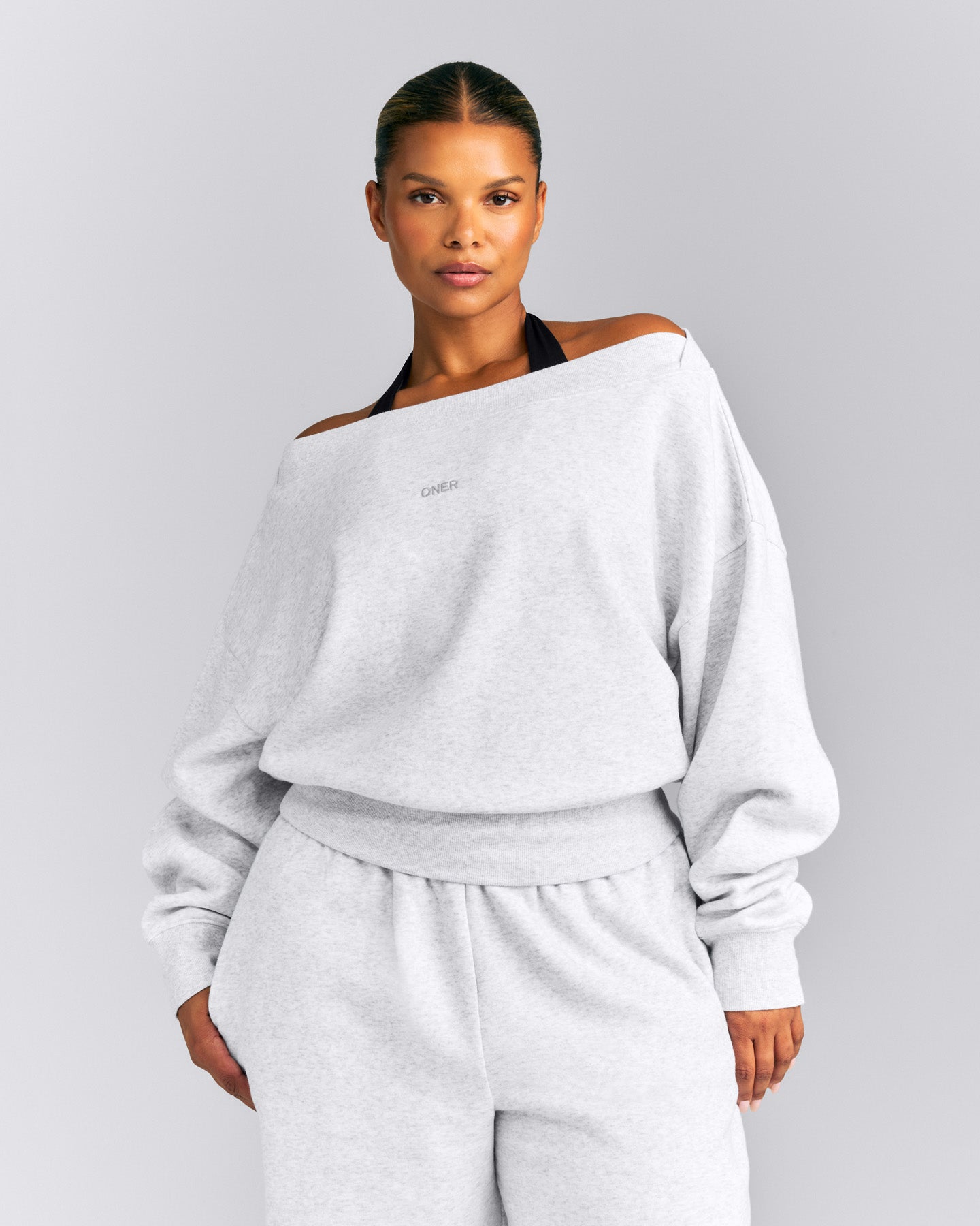 Foundations All Season Crossover Boat Neck Sweatshirt | Gray Marl