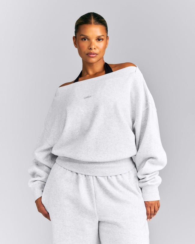Foundations All Season Crossover Boat Neck Sweatshirt | Gray Marl