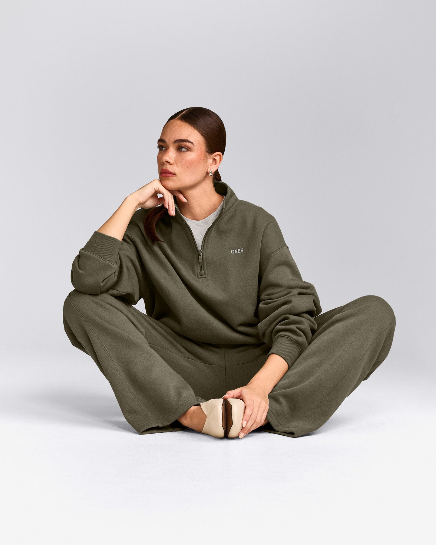 Foundations Cosy 1/4 Zip Sweatshirt | Alpine Green