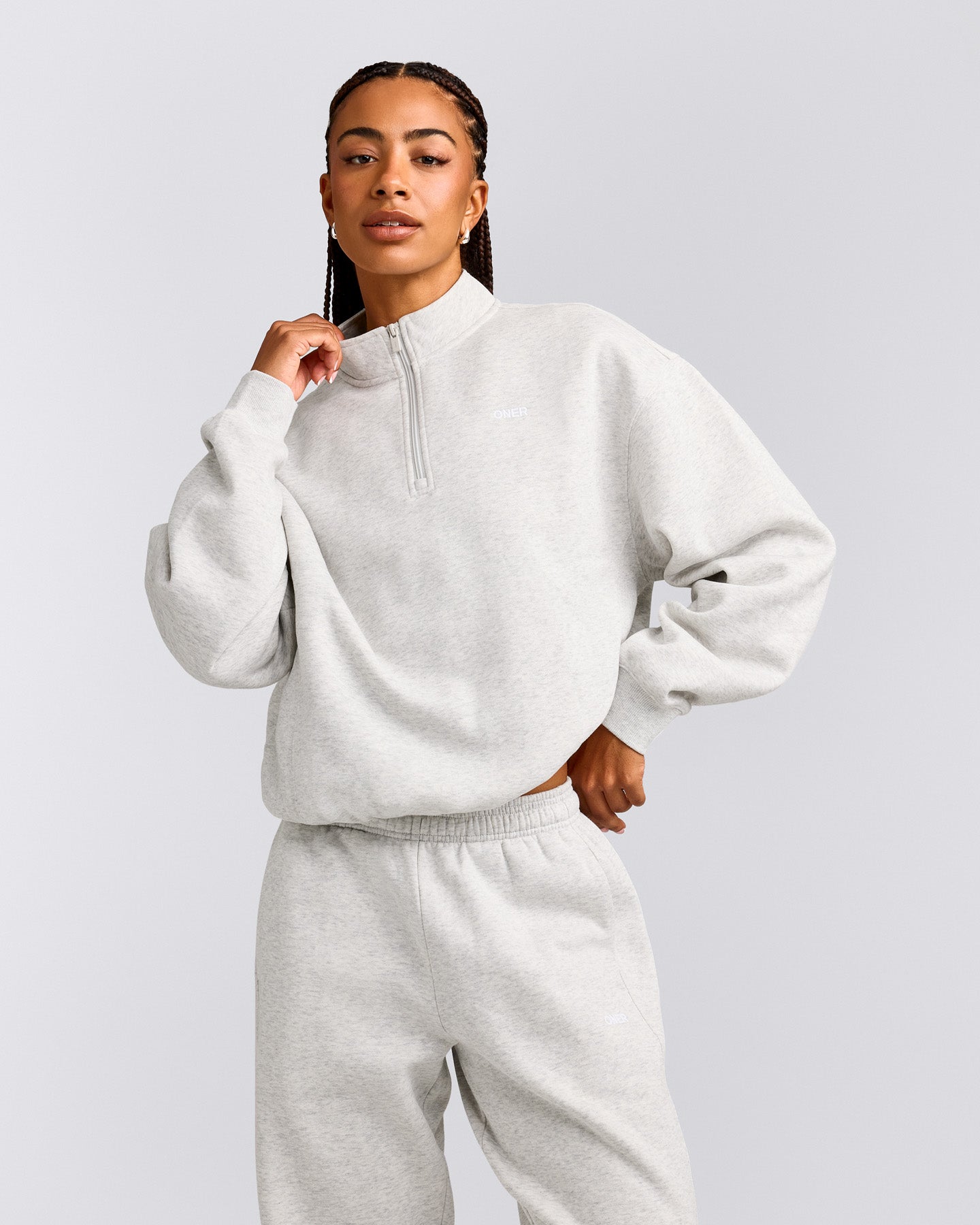 Foundations Cosy 1/4 Zip Sweatshirt | Light Grey Marl