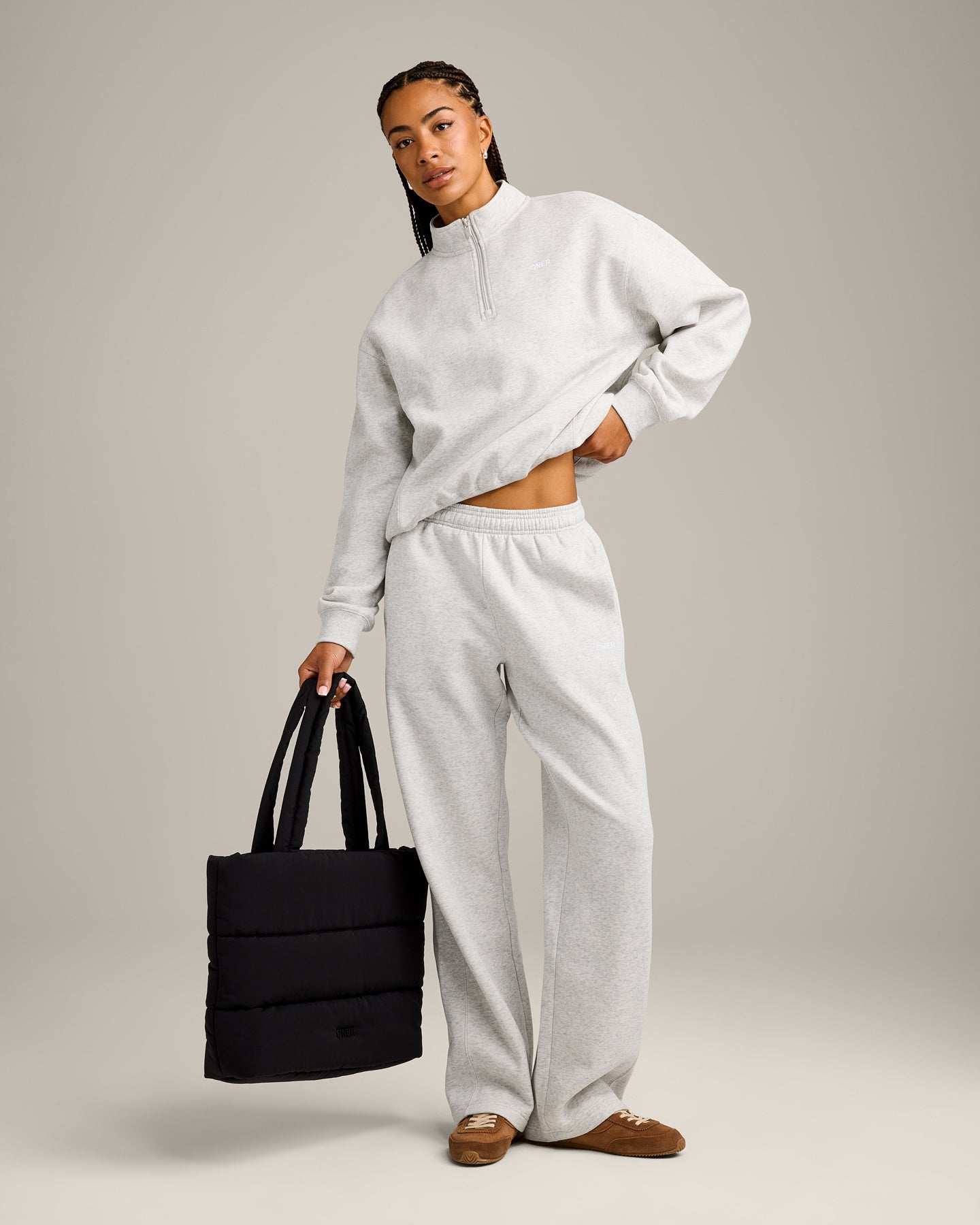 Foundations Cosy 1/4 Zip Sweatshirt | Light Grey Marl