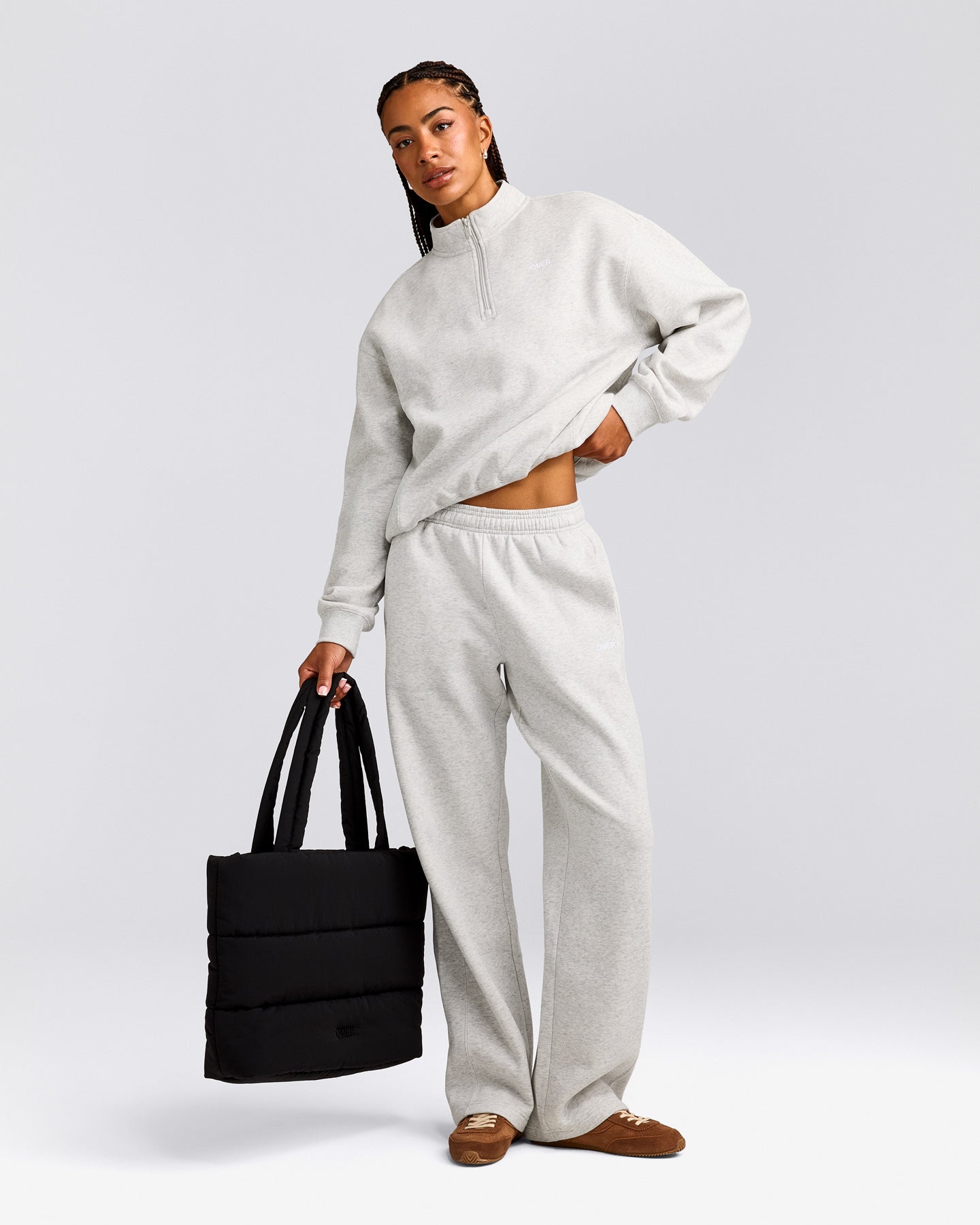 Foundations Cosy 1/4 Zip Sweatshirt | Light Grey Marl