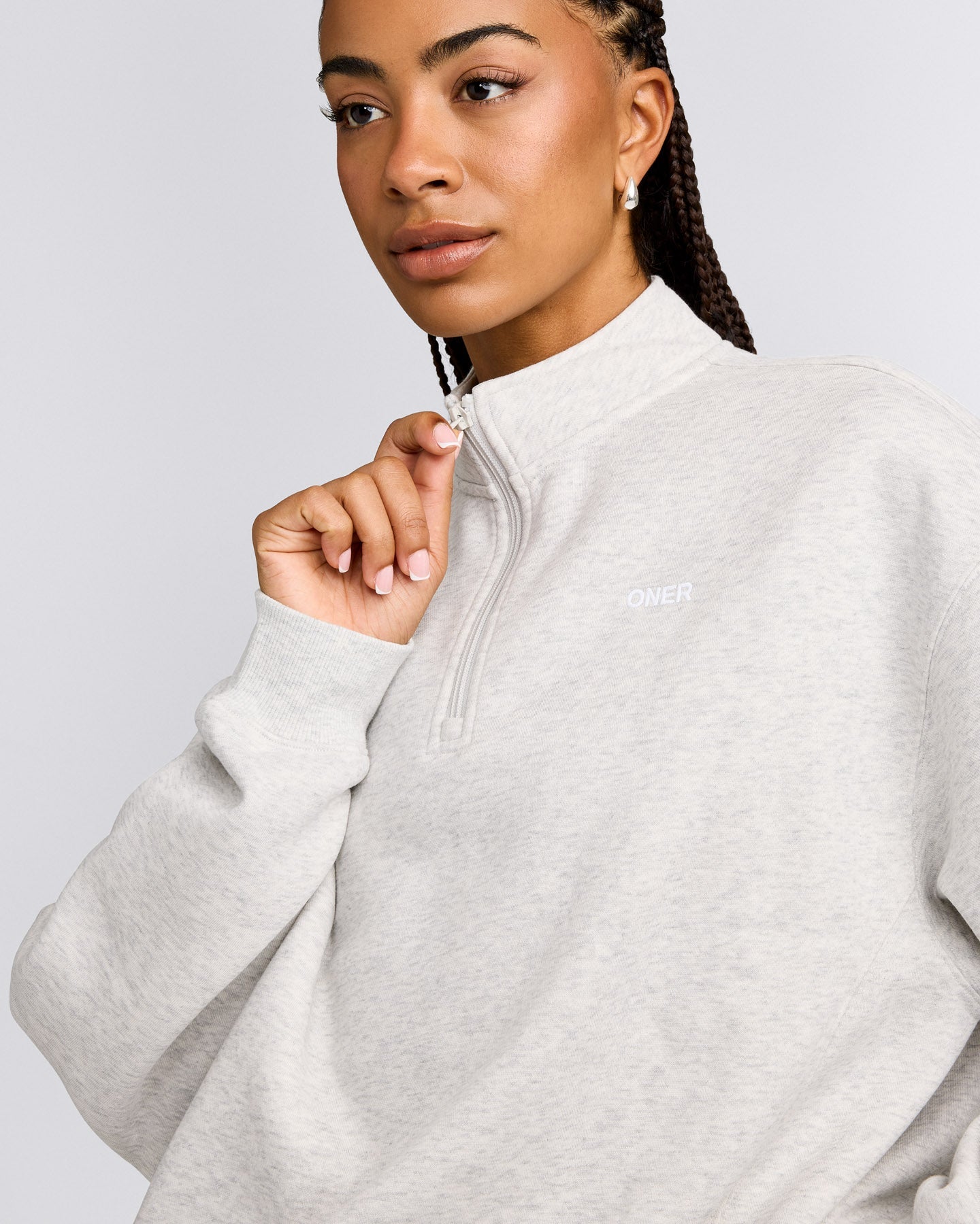 Foundations Cosy 1/4 Zip Sweatshirt | Light Grey Marl
