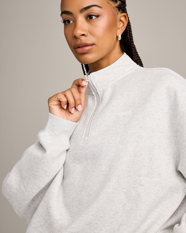 Foundations Cosy 1/4 Zip Sweatshirt | Light Grey Marl