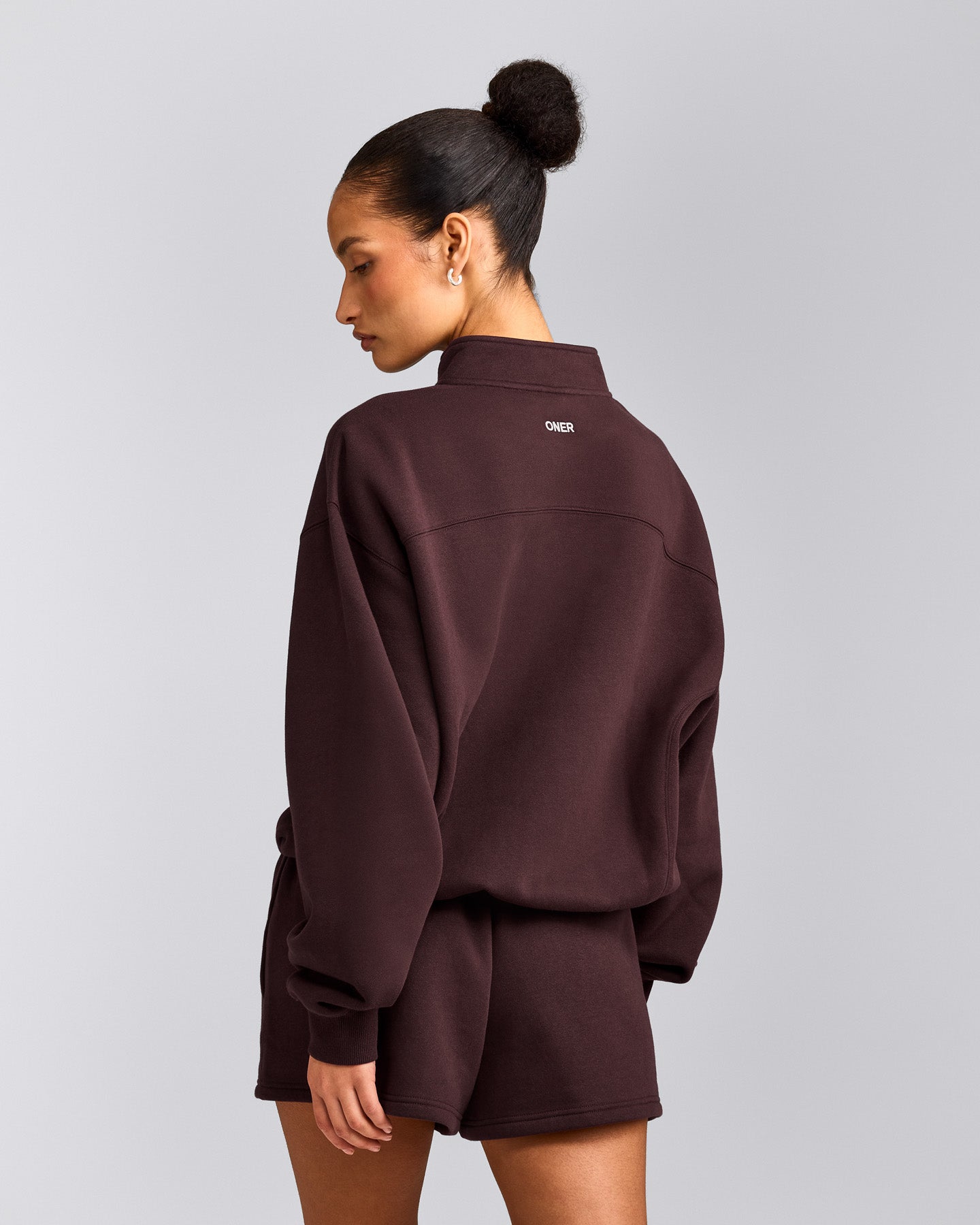 Foundations Cosy 1/4 Zip Sweatshirt | Plum Brown