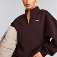 Foundations Cosy 1/4 Zip Sweatshirt | Plum Brown