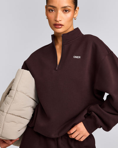 Foundations Cosy 1/4 Zip Sweatshirt | Plum Brown