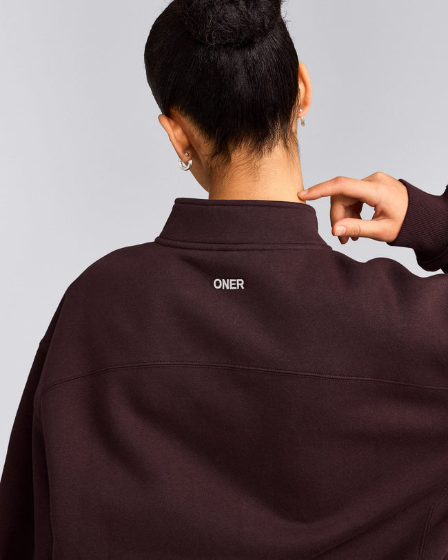 Foundations Cosy 1/4 Zip Sweatshirt | Plum Brown