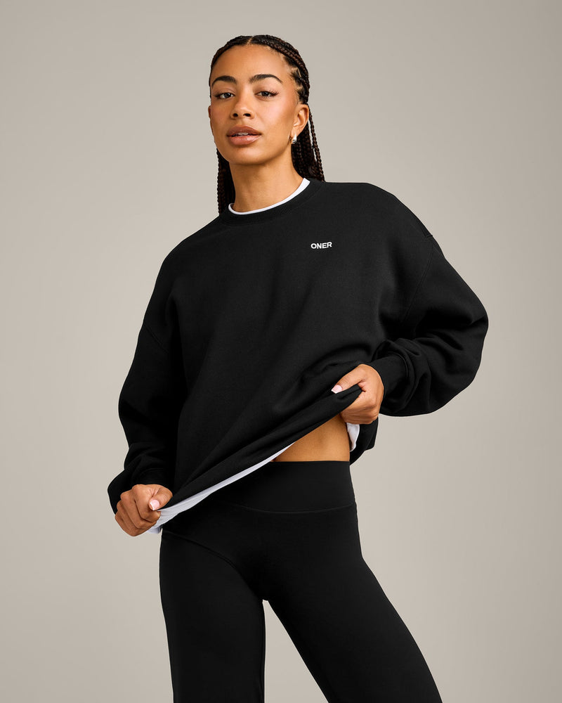 Foundations Cosy Crew Neck Sweatshirt in Black | Oner Active