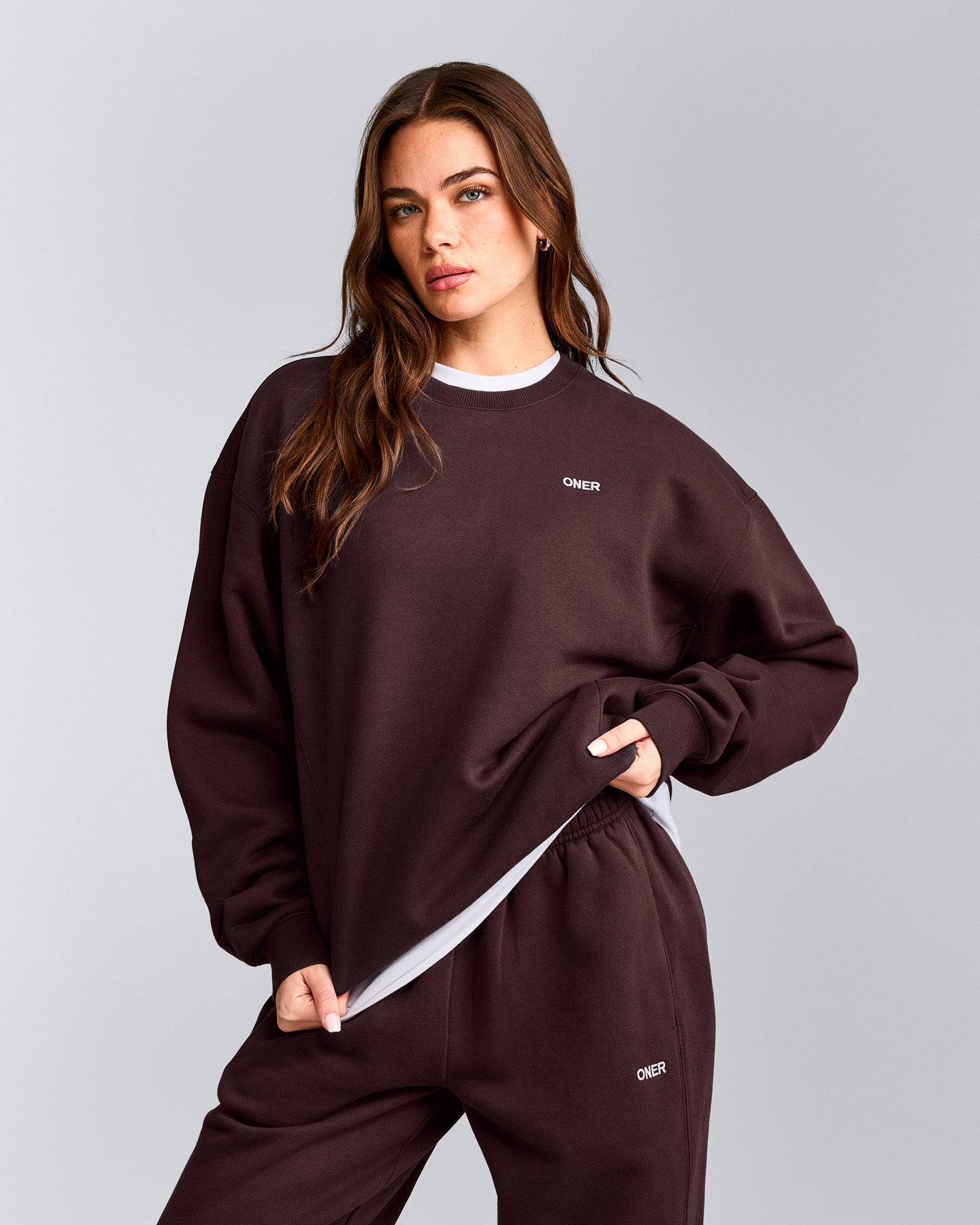 Foundations Cosy Crew Neck Sweatshirt | Plum Brown