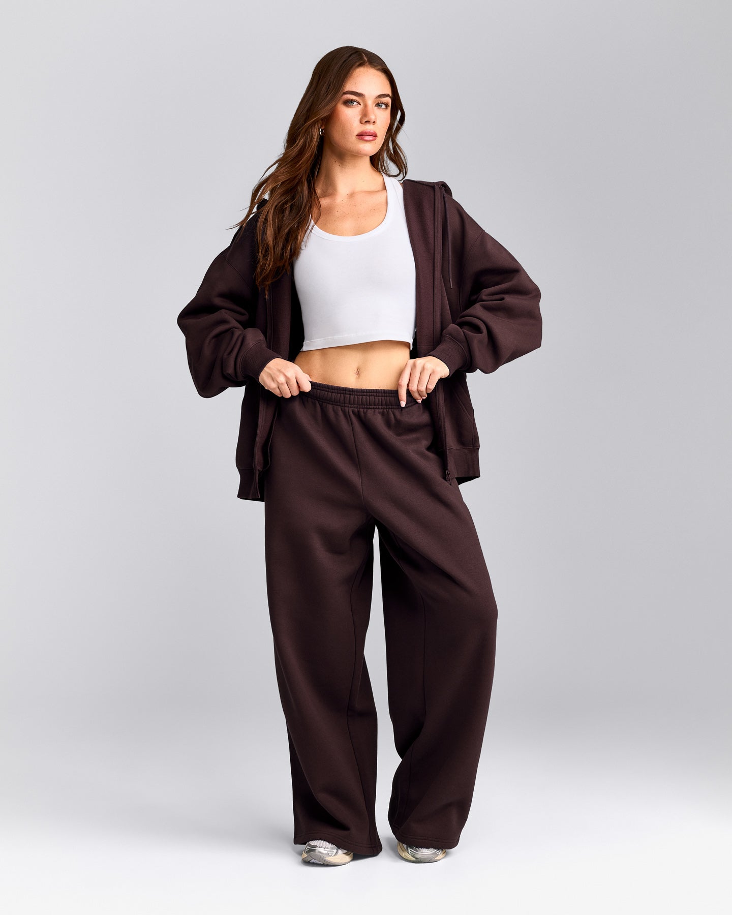 Foundations Cosy Oversized Straight Leg Joggers | Plum Brown