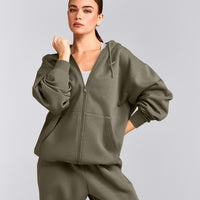 Foundations Cosy Oversized Zip Through Hoodie | Alpine Green