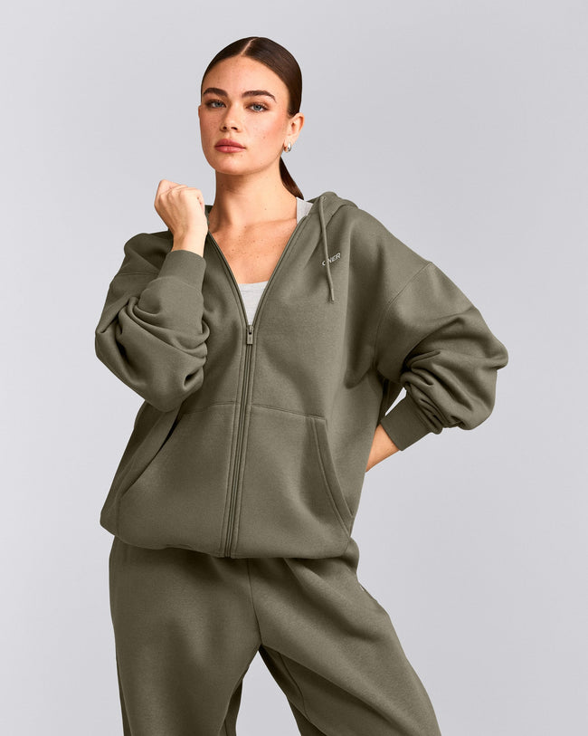 Foundations Cosy Oversized Zip Through Hoodie | Alpine Green