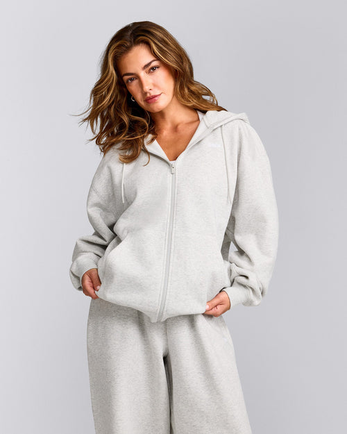 Foundations Cosy Oversized Zip Up Hoodie | Light Gray Marl