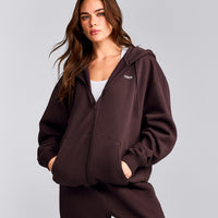 Foundations Cosy Oversized Zip Through Hoodie | Plum Brown