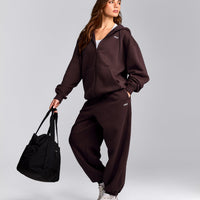 Foundations Cosy Oversized Zip Through Hoodie | Plum Brown