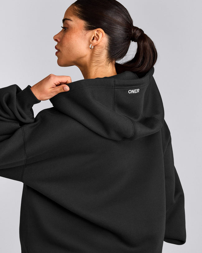 Foundations Cosy Oversized Zip Through Hoodie | Soft Black