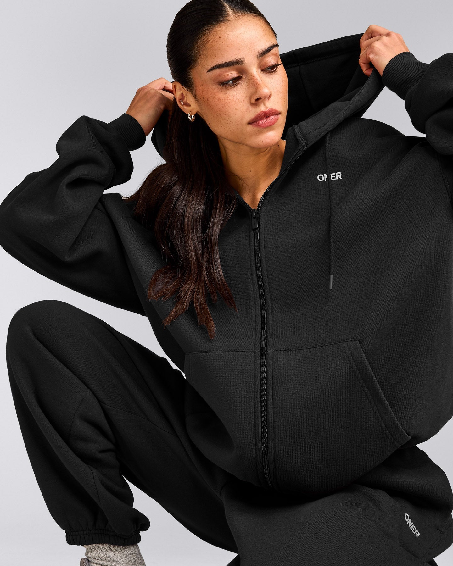 Foundations Cosy Oversized Zip Through Hoodie | Soft Black